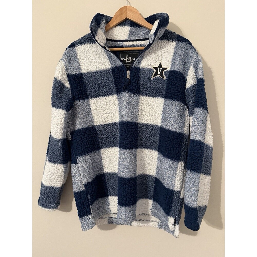 Vanderbilt Men’s Plaid Sherpa Quarter-Zip Pullover Jacket- BoxerCraft- Medium